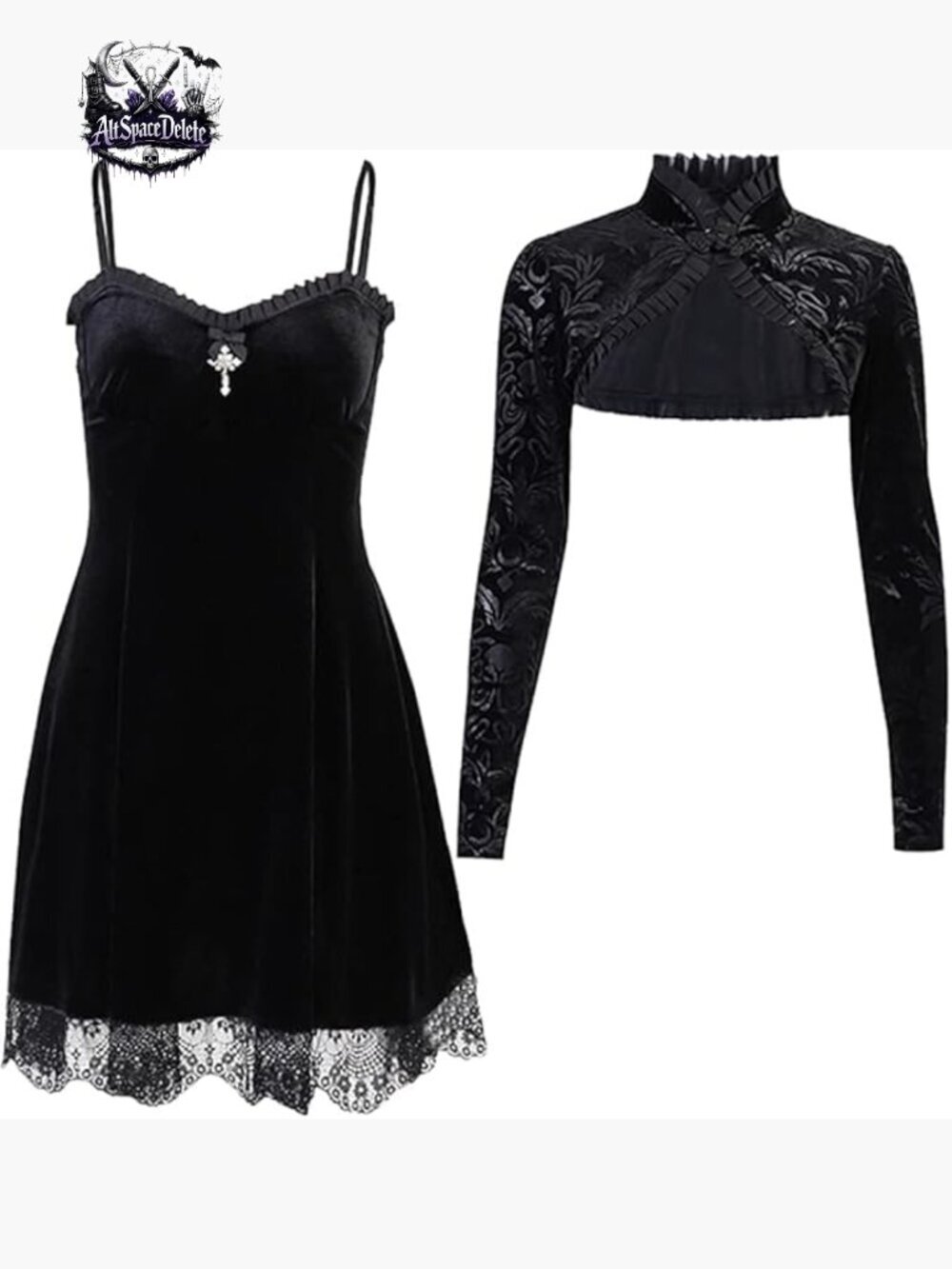 Vintage Velvet Gothic Lolita Dress - Sleeveless Halter 2 Piece Emo Alt